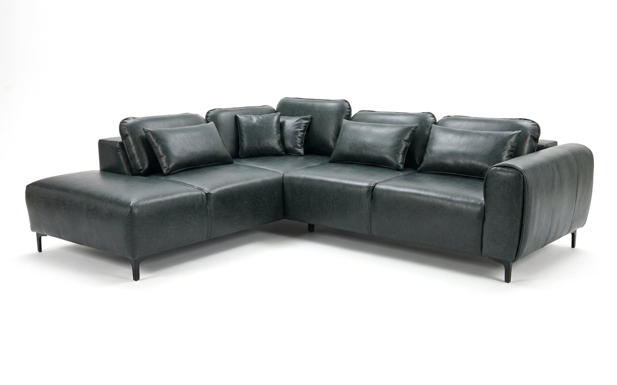 Ecksofa Thassos in dunkelgrünem Leder-Look